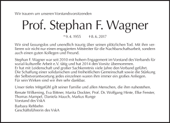 Traueranzeige von Stephan F. Wagner von Tagesspiegel