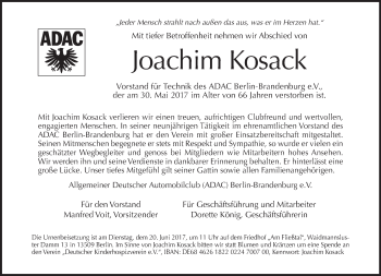 Traueranzeige von Joachim Kosack von Tagesspiegel