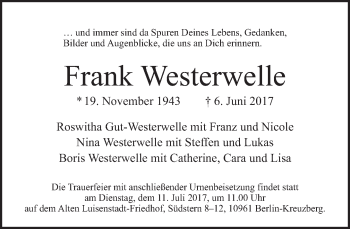 Traueranzeige von Frank Westerwelle von Tagesspiegel