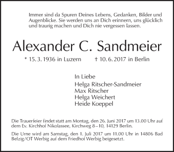 Traueranzeige von Alexander C. Sandmeier von Tagesspiegel