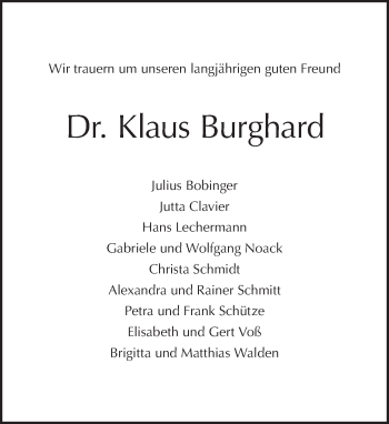 Traueranzeige von Klaus Burghard von Tagesspiegel