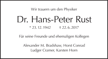 Traueranzeige von Hans-Peter Rust von Tagesspiegel