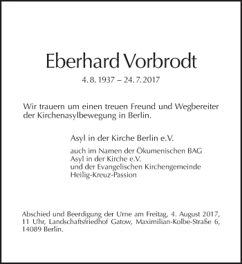 Traueranzeige von Eberhard Vorbrodt von Tagesspiegel