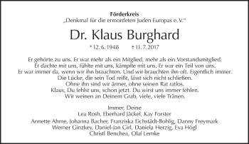 Traueranzeige von Klaus Burghard von Tagesspiegel