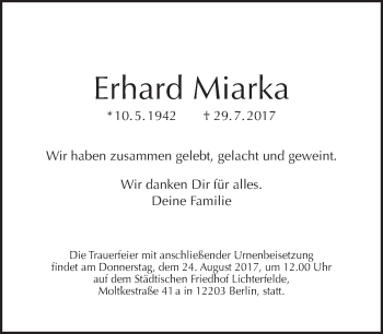 Traueranzeige von Erhard Miarka von Tagesspiegel