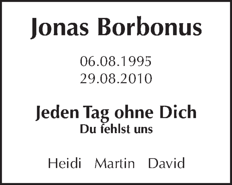  Traueranzeige für Jonas Borbonus vom 29.08.2017 aus Tagesspiegel