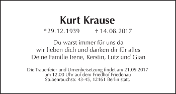 Traueranzeige von Kurt Krause von Tagesspiegel