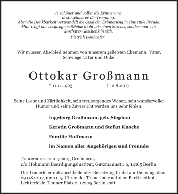 Traueranzeige von Ottokar Großmann von Tagesspiegel