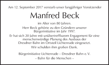 Traueranzeige von Manfred Beck von Tagesspiegel