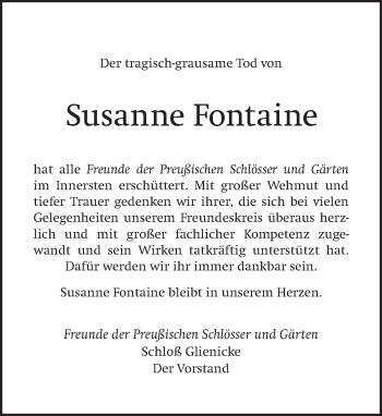 Traueranzeige von Susanne Fontaine von Tagesspiegel