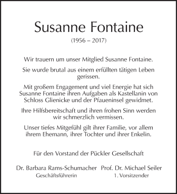 Traueranzeige von Susanne Fontaine von Tagesspiegel