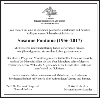 Traueranzeige von Susanne Fontaine von Tagesspiegel