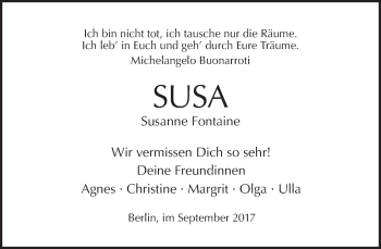 Traueranzeige von Susanne Fontaine von Tagesspiegel