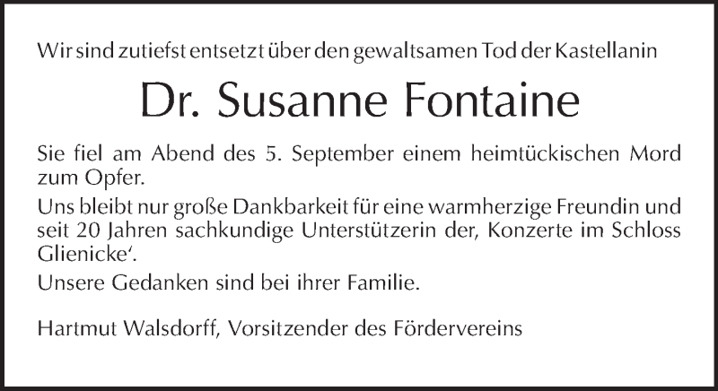  Traueranzeige für Susanne Fontaine vom 17.09.2017 aus Tagesspiegel