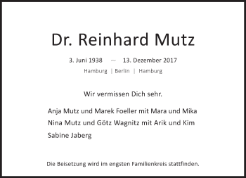 Traueranzeige von Reinhard Mutz von Tagesspiegel