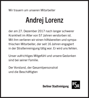 Traueranzeige von Andrej Lorenz von Tagesspiegel