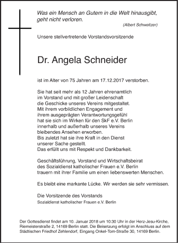 Traueranzeige von Angela Schneider von Tagesspiegel