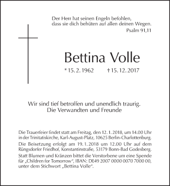 Traueranzeige von Bettina Volle von Tagesspiegel