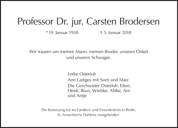 Traueranzeige von Carsten Brodersen von Tagesspiegel