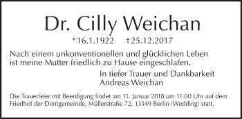 Traueranzeige von Cilly Weichan von Tagesspiegel