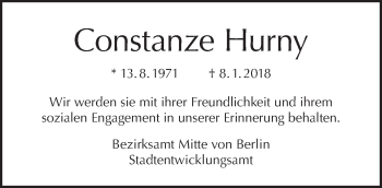 Traueranzeige von Constanze Hurny von Tagesspiegel