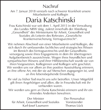 Traueranzeige von Daria Katschinski von Tagesspiegel