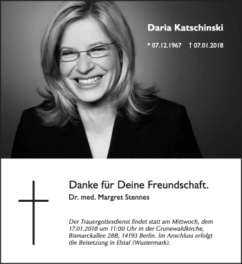 Traueranzeige von Daria Katschinski von Tagesspiegel