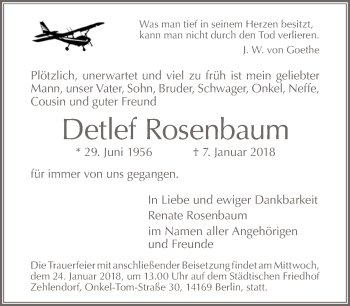 Traueranzeige von Detlef Rosenbaum von Tagesspiegel