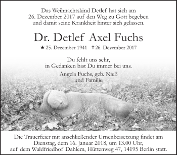 Traueranzeige von Detlef Axel Fuchs von Tagesspiegel