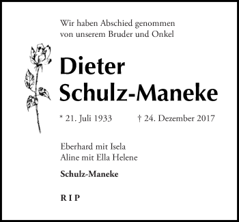Traueranzeige von Dieter Schulz-Maneke von Tagesspiegel