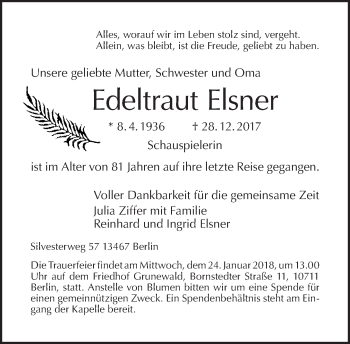 Traueranzeige von Edeltraut Elsner von Tagesspiegel