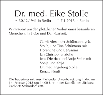 Traueranzeige von Eike Stolle von Tagesspiegel