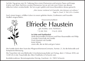 Traueranzeige von Elfriede Haustein von Tagesspiegel