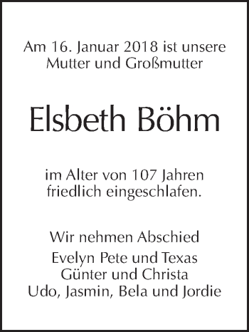 Traueranzeige von Elsbeth Böhm von Tagesspiegel
