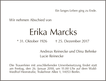 Traueranzeige von Erika Marcks von Tagesspiegel