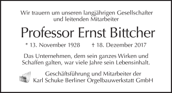 Traueranzeige von Ernst Bittcher von Tagesspiegel