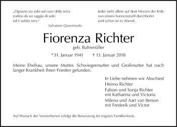 Traueranzeige von Fiorenza Richter von Tagesspiegel