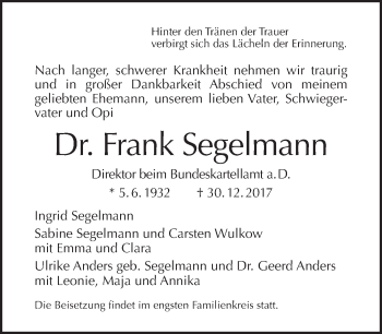 Traueranzeige von Frank Segelmann von Tagesspiegel