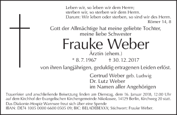 Traueranzeige von Frauke Weber von Tagesspiegel