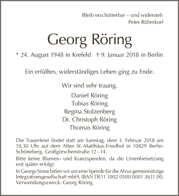 Traueranzeige von Georg Röring von Tagesspiegel