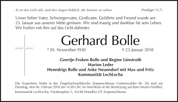Traueranzeige von Gerhard Bolle von Tagesspiegel