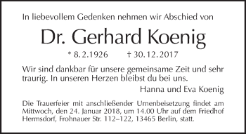 Traueranzeige von Gerhard Koenig von Tagesspiegel