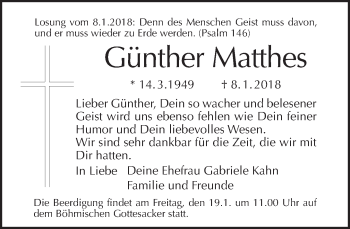 Traueranzeige von Günther Matthes von Tagesspiegel