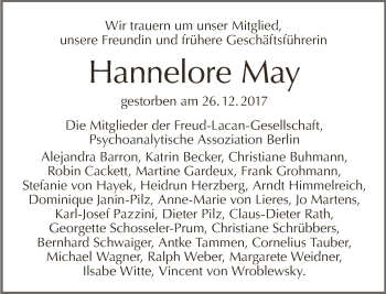 Traueranzeige von Hannelore May von Tagesspiegel