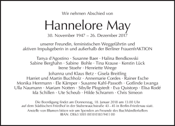 Traueranzeige von Hannelore May von Tagesspiegel
