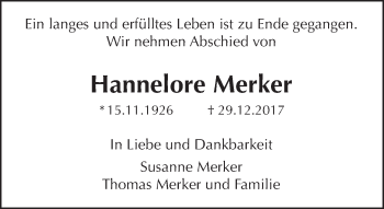 Traueranzeige von Hannelore Merker von Tagesspiegel