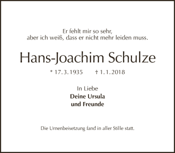 Traueranzeige von Hans-Joachim Schulze von Tagesspiegel