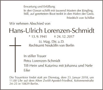 Traueranzeige von Hans-Ulrich Lorenzen-Schmidt von Tagesspiegel