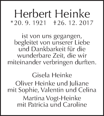 Traueranzeige von Herbert Heinke von Tagesspiegel