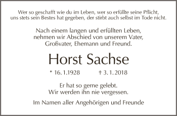 Traueranzeige von Horst Sachse von Tagesspiegel